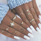 Celestial & Floral Ring Set, 8-12 Rings with Opal, Rhinestone & Enamel Accents in Gold & Silver Tone