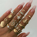 Celestial & Floral Ring Set, 8-12 Rings with Opal, Rhinestone & Enamel Accents in Gold & Silver Tone