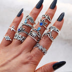 Celestial & Floral Ring Set, 8-12 Rings with Opal, Rhinestone & Enamel Accents in Gold & Silver Tone