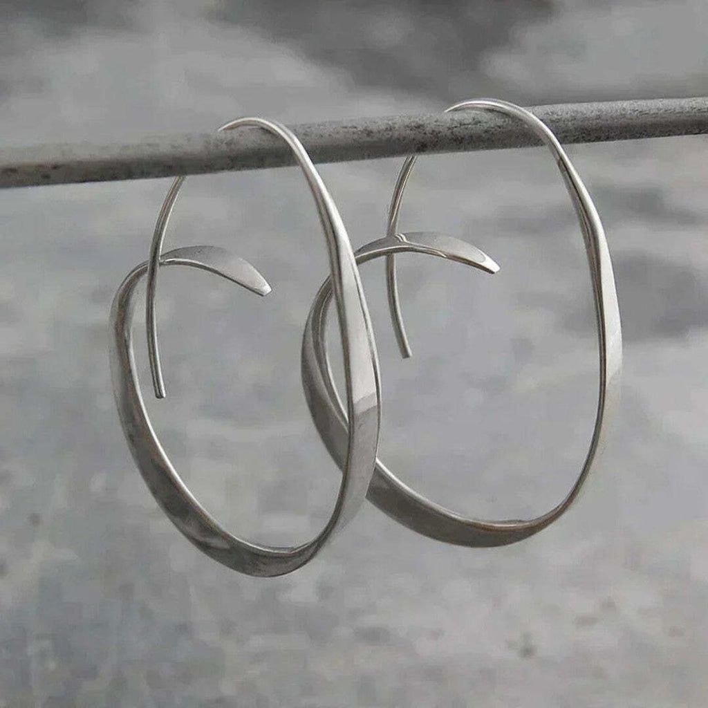 Open Spiral Drop Hoop Earrings with Curved Wire Detail