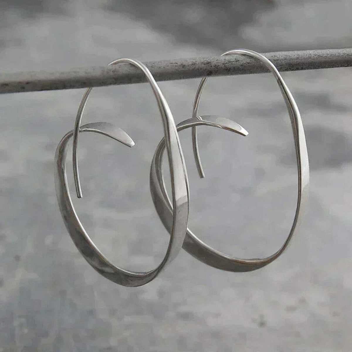 Open Spiral Drop Hoop Earrings with Curved Wire Detail