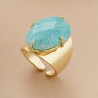 Amazonite Cabochon Statement Ring - Gold-Toned Cuff Band