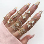 Celestial & Floral Ring Set, 8-12 Rings with Opal, Rhinestone & Enamel Accents in Gold & Silver Tone