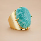 Amazonite Cabochon Statement Ring - Gold-Toned Cuff Band
