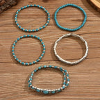Turquoise Beaded Bracelet Set, 5-Piece with Silver-Tone Filigree Scroll