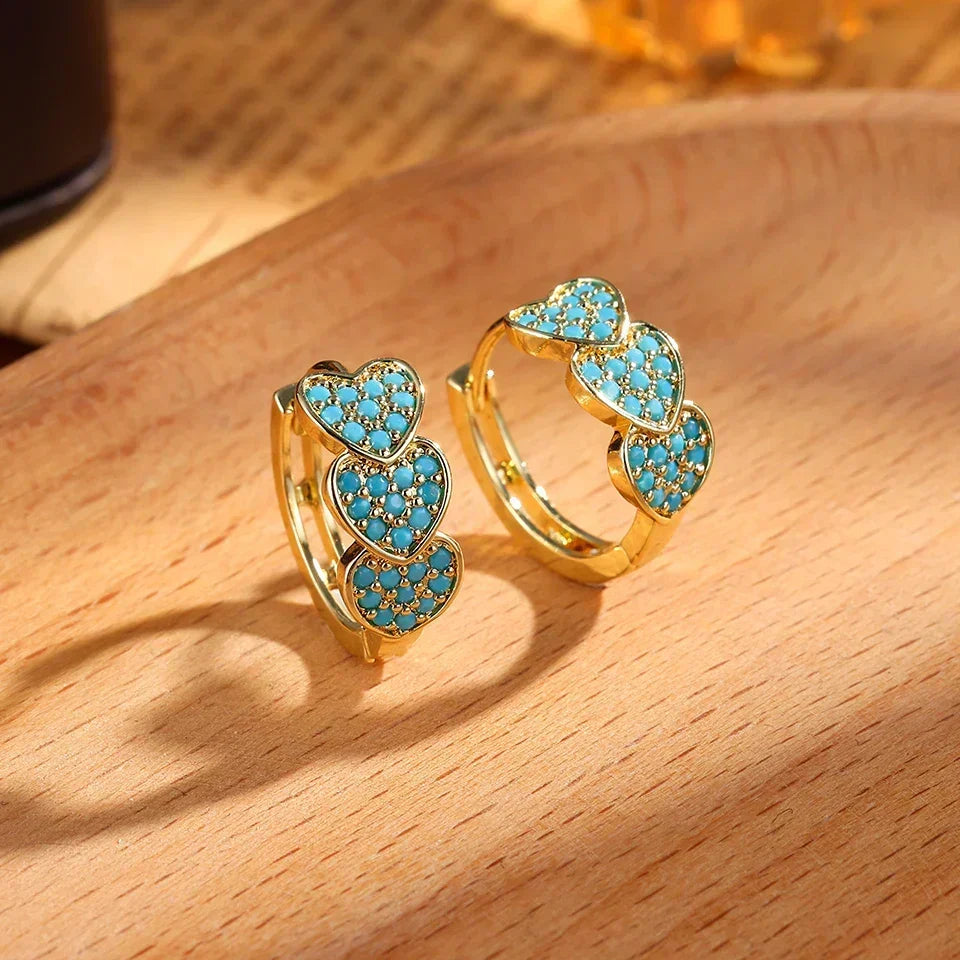 Turquoise Gemstone Flower Hoop Earrings, Gold-Tone Cluster Hoops
