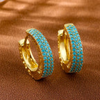 Turquoise Gemstone Flower Hoop Earrings, Gold-Tone Cluster Hoops