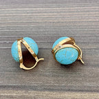 Turquoise Drop Earrings Vintage Geometric Gold-Tone Leverback Oval Stone Jewelry