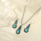 Turquoise Jewelry Set - Silver-Tone Filigree Necklace & Drop Earrings