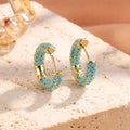 Turquoise Gemstone Flower Hoop Earrings, Gold-Tone Cluster Hoops