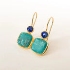 Turquoise Lapis Lazuli Drop Earrings - Gold-Tone Bezel Dangle