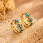 Turquoise Gemstone Flower Hoop Earrings, Gold-Tone Cluster Hoops