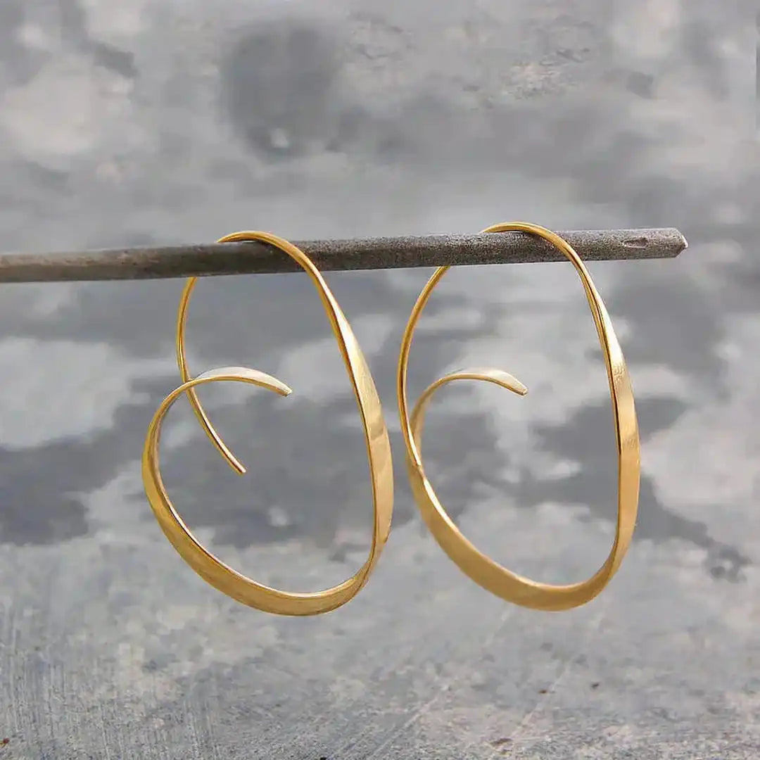 Open Spiral Drop Hoop Earrings with Curved Wire Detail