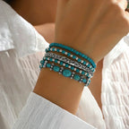Turquoise Beaded Bracelet Set, 5-Piece with Silver-Tone Filigree Scroll