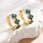 Turquoise Gemstone Flower Hoop Earrings, Gold-Tone Cluster Hoops