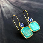 Turquoise Lapis Lazuli Drop Earrings - Gold-Tone Bezel Dangle