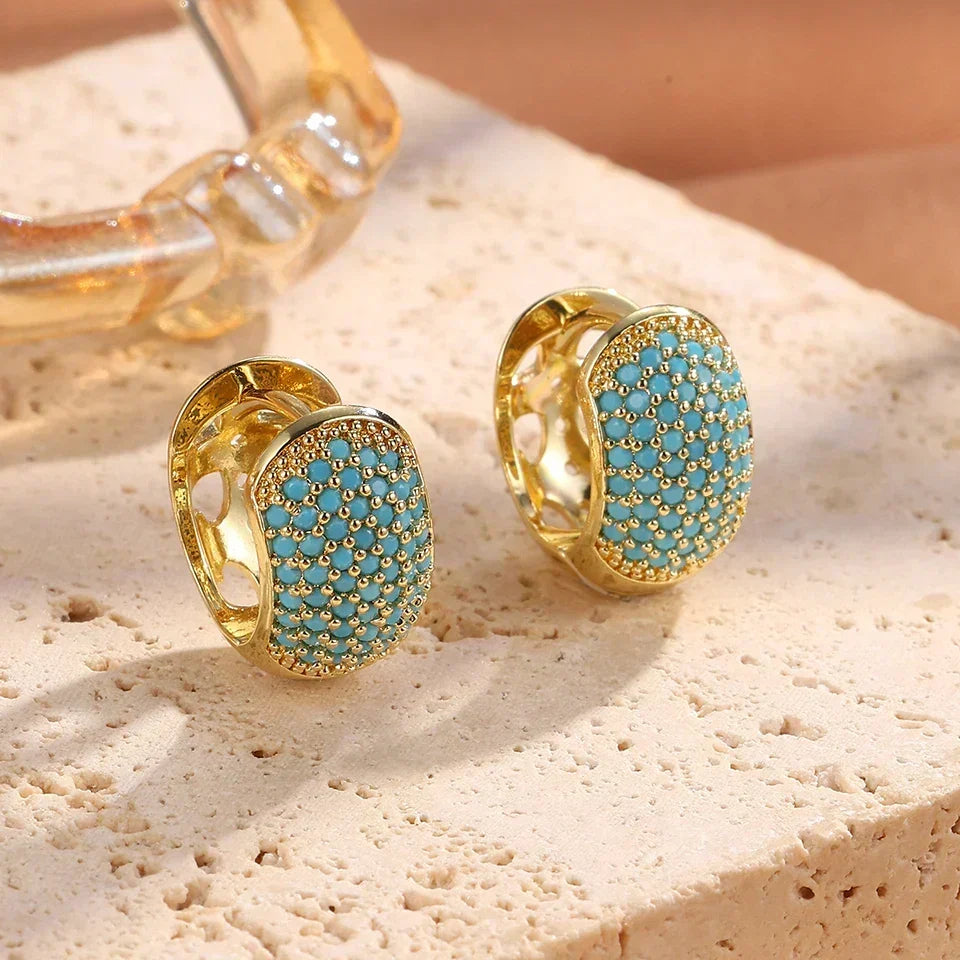 Turquoise Gemstone Flower Hoop Earrings, Gold-Tone Cluster Hoops
