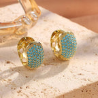 Turquoise Gemstone Flower Hoop Earrings, Gold-Tone Cluster Hoops
