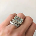 Rectangular Aquamarine-Tone Halo Ring Set, 3-Piece Art Deco Stacking Rings