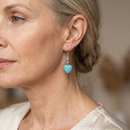 Turquoise Heart Drop Earrings - Silver-Tone Fish Hook Wires