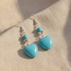 Turquoise Heart Drop Earrings - Silver-Tone Fish Hook Wires