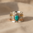 Oval Turquoise Statement Ring with Stacked Silver & Gold Bands