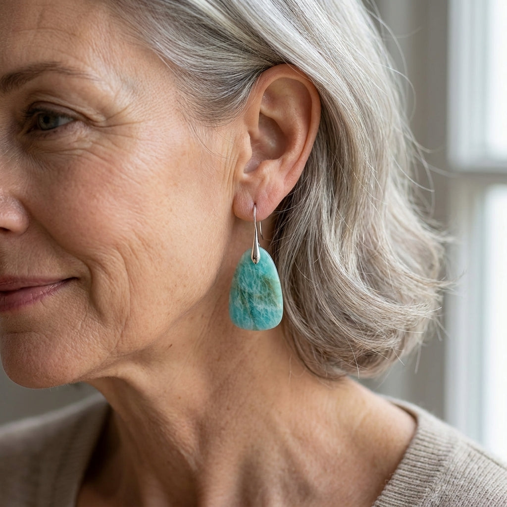 Teardrop Turquoise Drop Earrings with Silver-Tone Wire Hooks