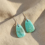 Teardrop Turquoise Drop Earrings with Silver-Tone Wire Hooks