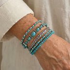 Turquoise Beaded Bracelet Set, 5-Piece with Silver-Tone Filigree Scroll