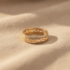Filigree Scroll Ring with Pavé Stone Accents in Gold Tone