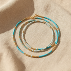 Turquoise Beaded Stretch Bracelet Set, 4-Piece with Gold-Tone Accents