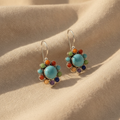 Turquoise Multi-Gemstone Cluster Drop Earrings, Silver-Tone Wire Hooks
