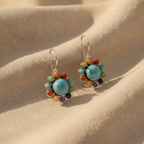 Turquoise Multi-Gemstone Cluster Drop Earrings, Silver-Tone Wire Hooks