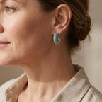 Turquoise Gemstone Flower Hoop Earrings, Gold-Tone Cluster Hoops