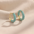Turquoise Gemstone Flower Hoop Earrings, Gold-Tone Cluster Hoops