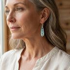 Turquoise Jasper Teardrop Drop Earrings Silver Bezel French Hook