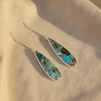 Turquoise Jasper Teardrop Drop Earrings Silver Bezel French Hook