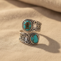Two-Stone Oval Turquoise Wrap Ring in Sterling Silver with Scrollwork Filigree