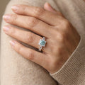 Teal Gemstone Halo Cocktail Ring with Floral Band Detail