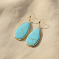 Turquoise Teardrop Dangle Earrings, Mixed Metal Leverback