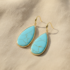 Turquoise Teardrop Dangle Earrings, Mixed Metal Leverback