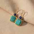 Turquoise Lapis Lazuli Drop Earrings - Gold-Tone Bezel Dangle