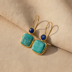 Turquoise Lapis Lazuli Drop Earrings - Gold-Tone Bezel Dangle