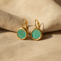 Turquoise Drop Earrings, Gold-Tone Bezel Setting, Lever-Back