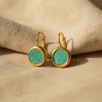 Turquoise Drop Earrings, Gold-Tone Bezel Setting, Lever-Back