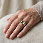 Green Cabochon Cocktail Ring with Silver Band and Gold-Tone Bezel