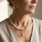 Natural Pearl Necklace + Earrings Set