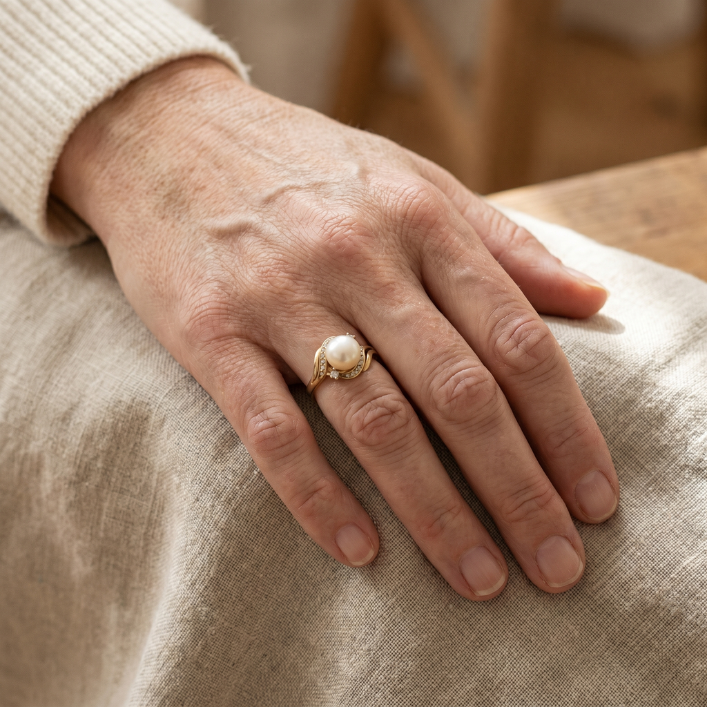 Elegant Ring with Pearl and Brilliant Gold