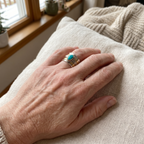 Oval Turquoise Statement Ring with Stacked Silver & Gold Bands
