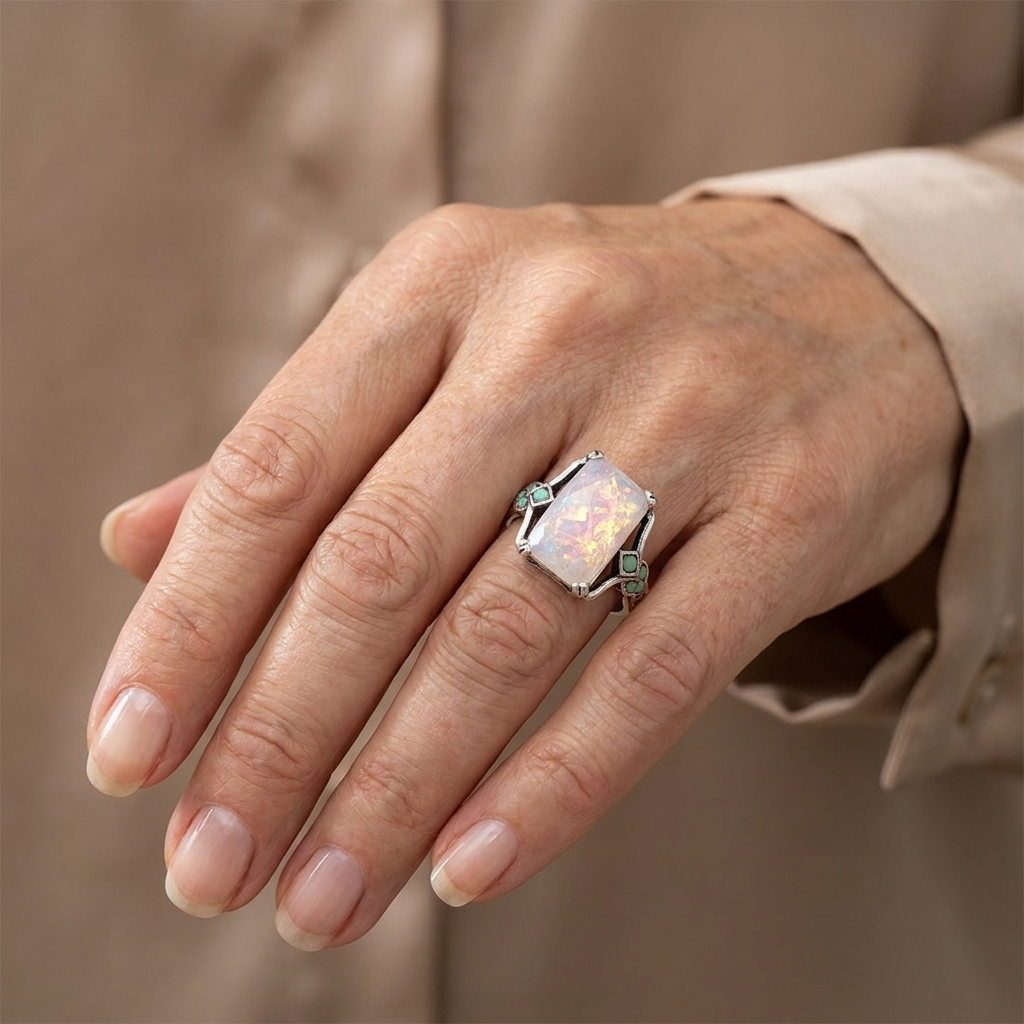 Vintage White Opal Silver Ring